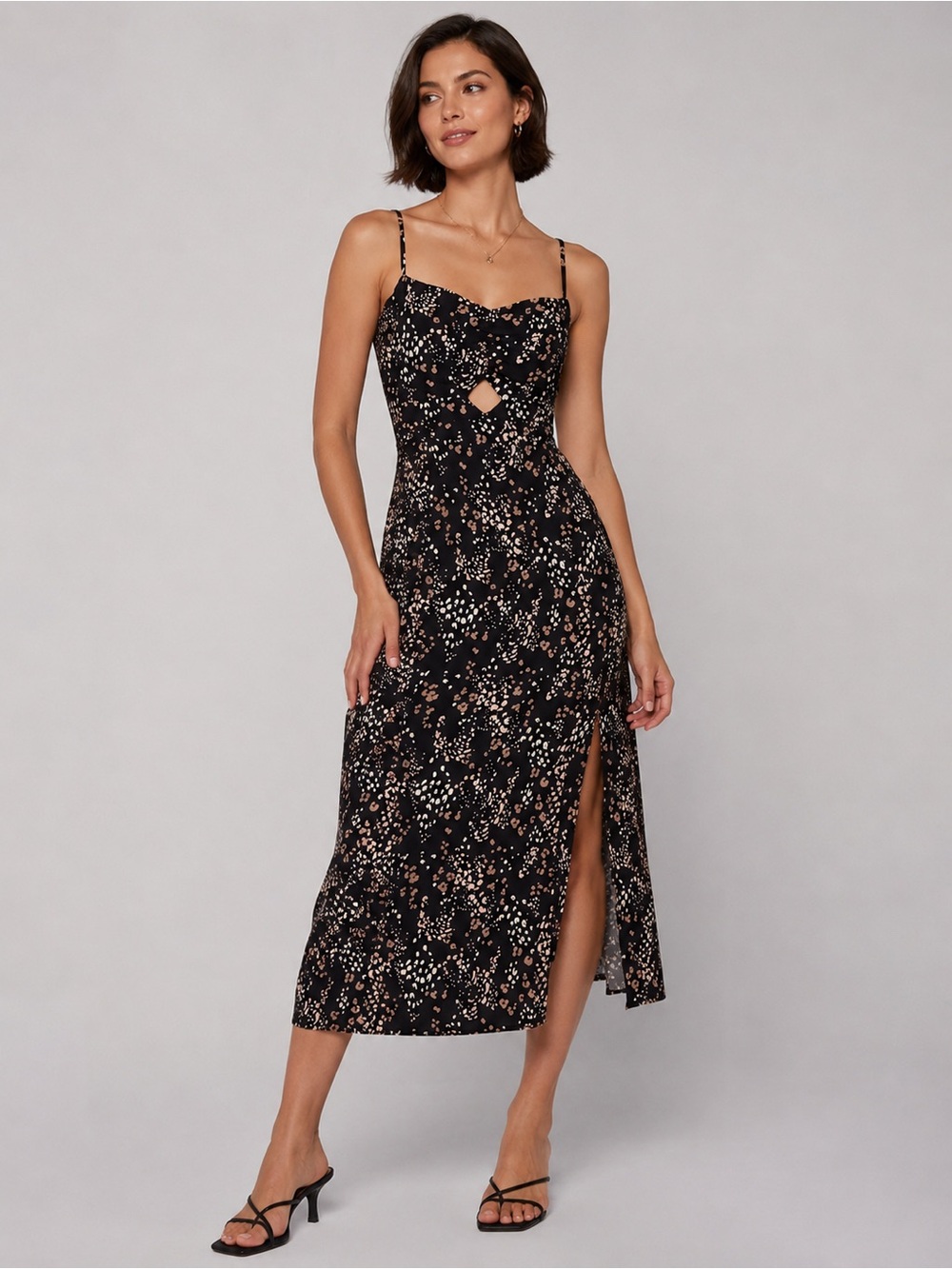 SALTWATER LUXE | Printed Sleeveless Midi Dress with Cutout in Black Motif, Small - Picture 12 of 12